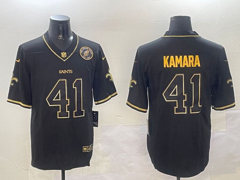 Men New Orleans Saints #41 Kamara Black Gold Throwback 2024 Nike Limited NFL Jersey style 3